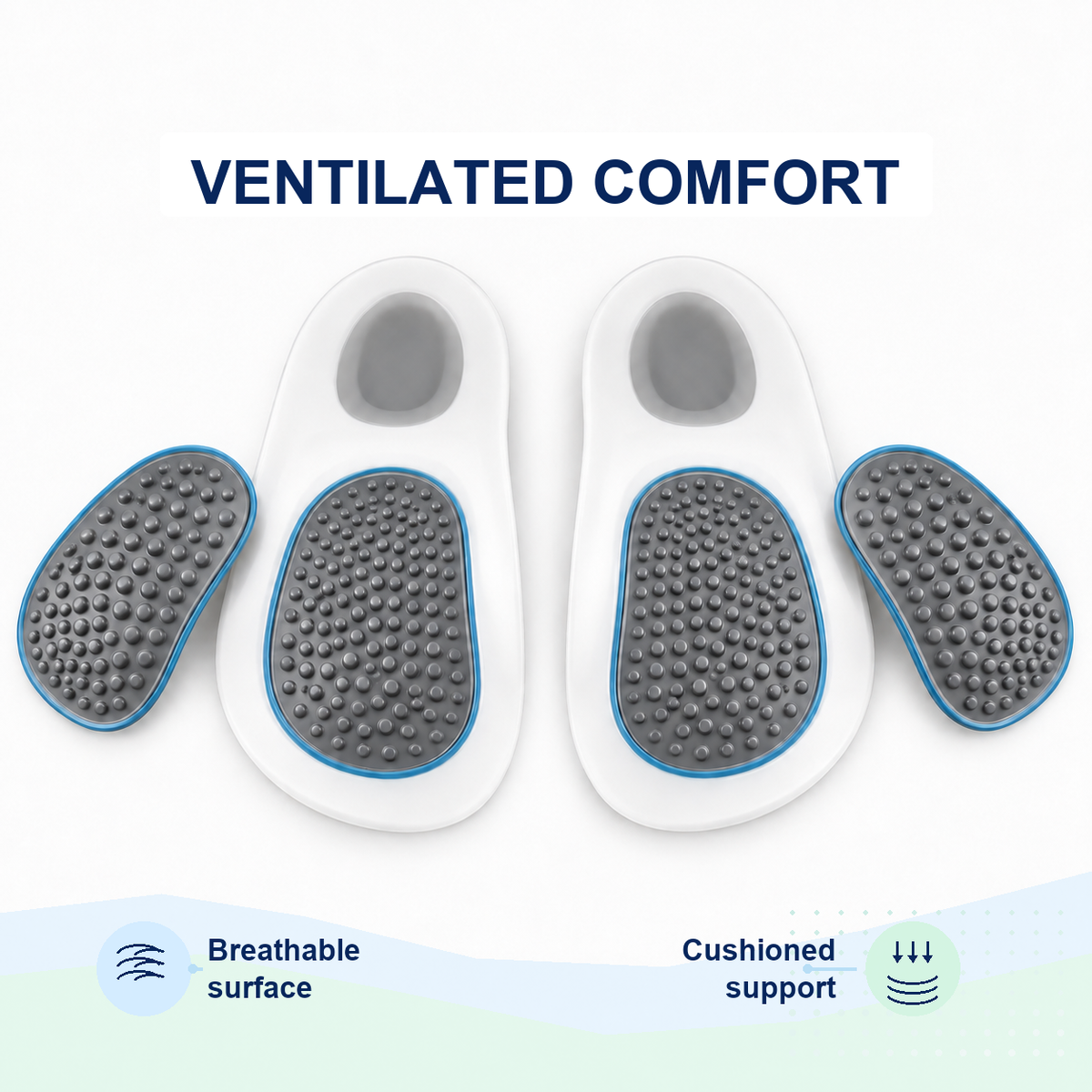 Flat foot arch support insoles ventilated comfort breathable surface cushioned support