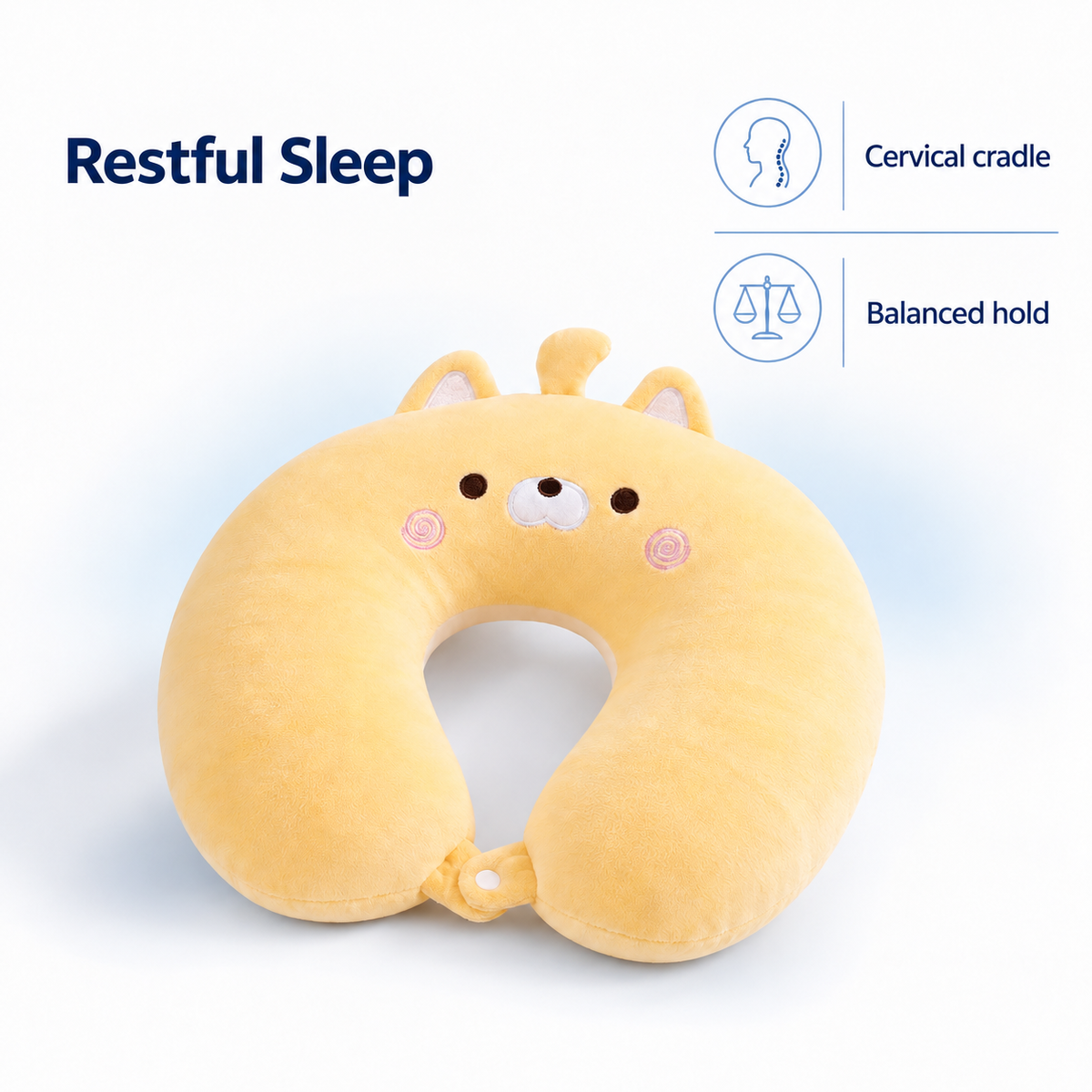 Plush U Shaped Travel Pillow for Head and Neck Support - Restful Sleep cervical cradle balanced hold visual