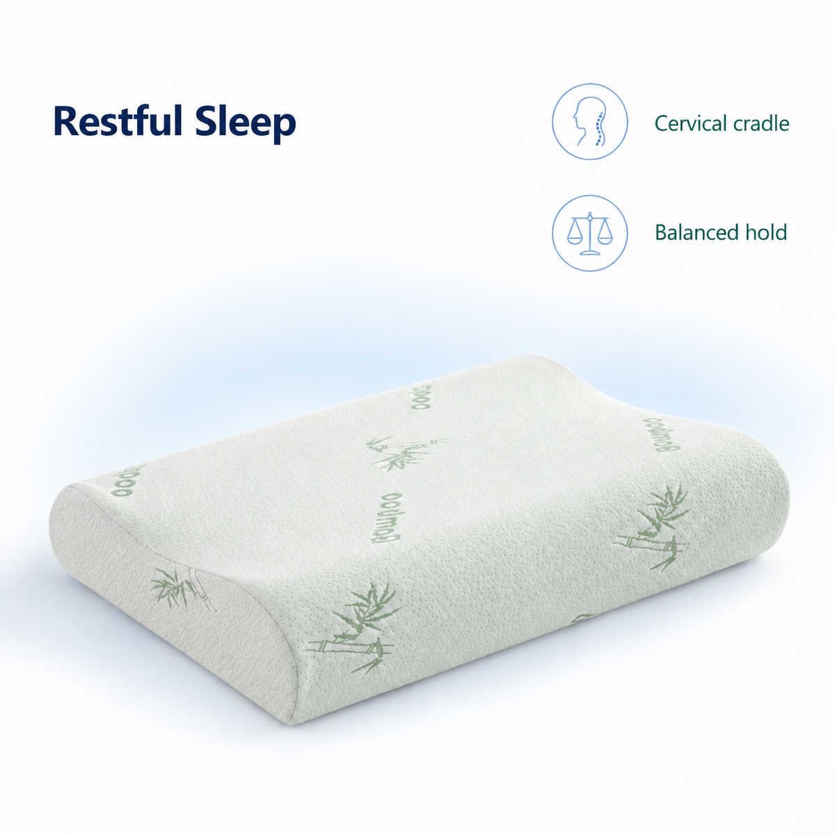 Memory Foam Cervical Pillow for Tummy Sleepers - Restful Sleep cervical cradle balanced hold visual