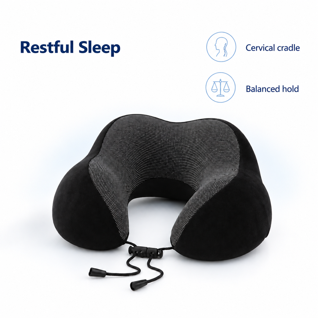 Massage Memory Foam Travel Neck Pillow for Cervical Support - Restful Sleep cervical cradle balanced hold visual