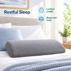 Lumbar support pillow with restful sleep benefit icons