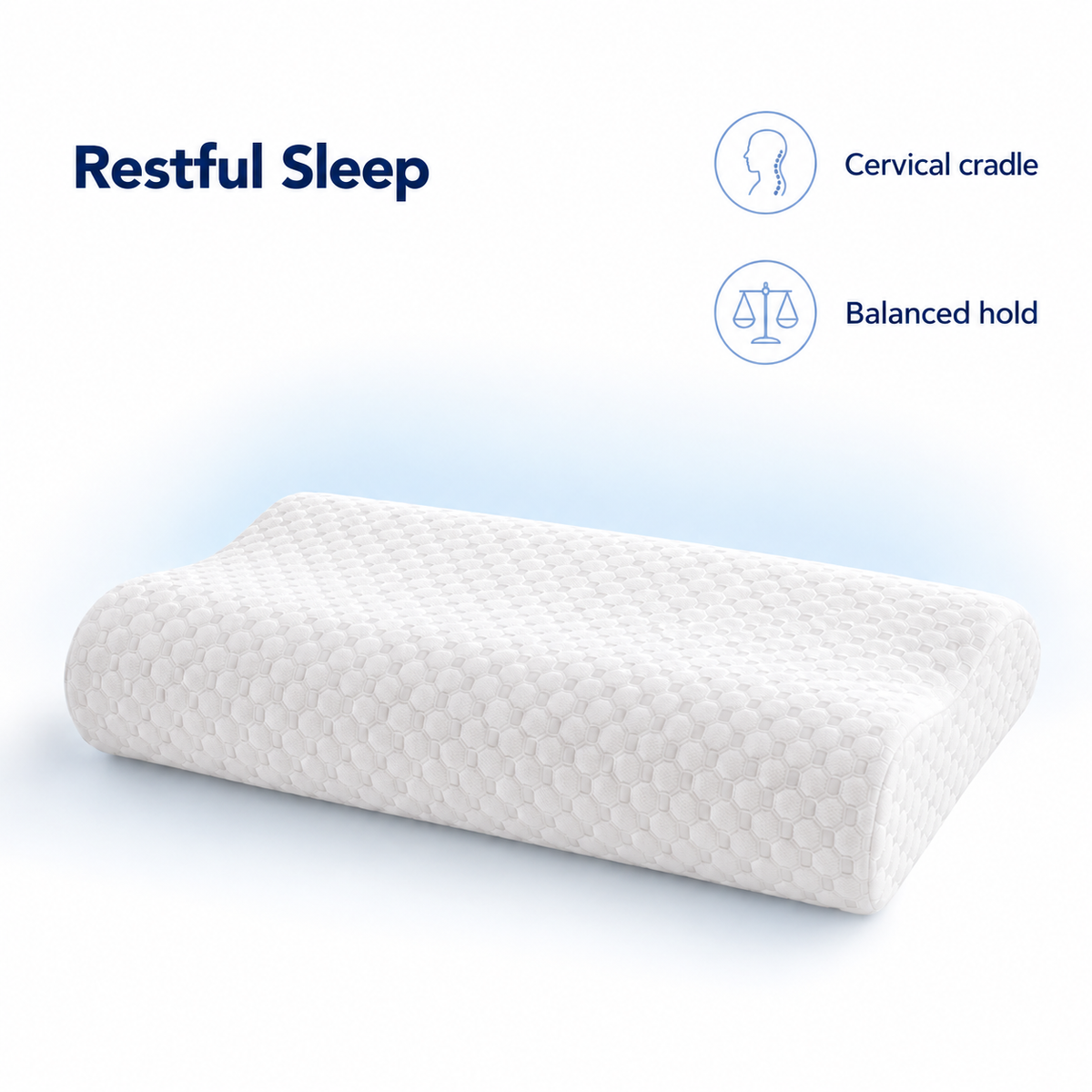 Long Memory Foam Pillow for Neck and Body Support - Restful Sleep cervical cradle balanced hold visual