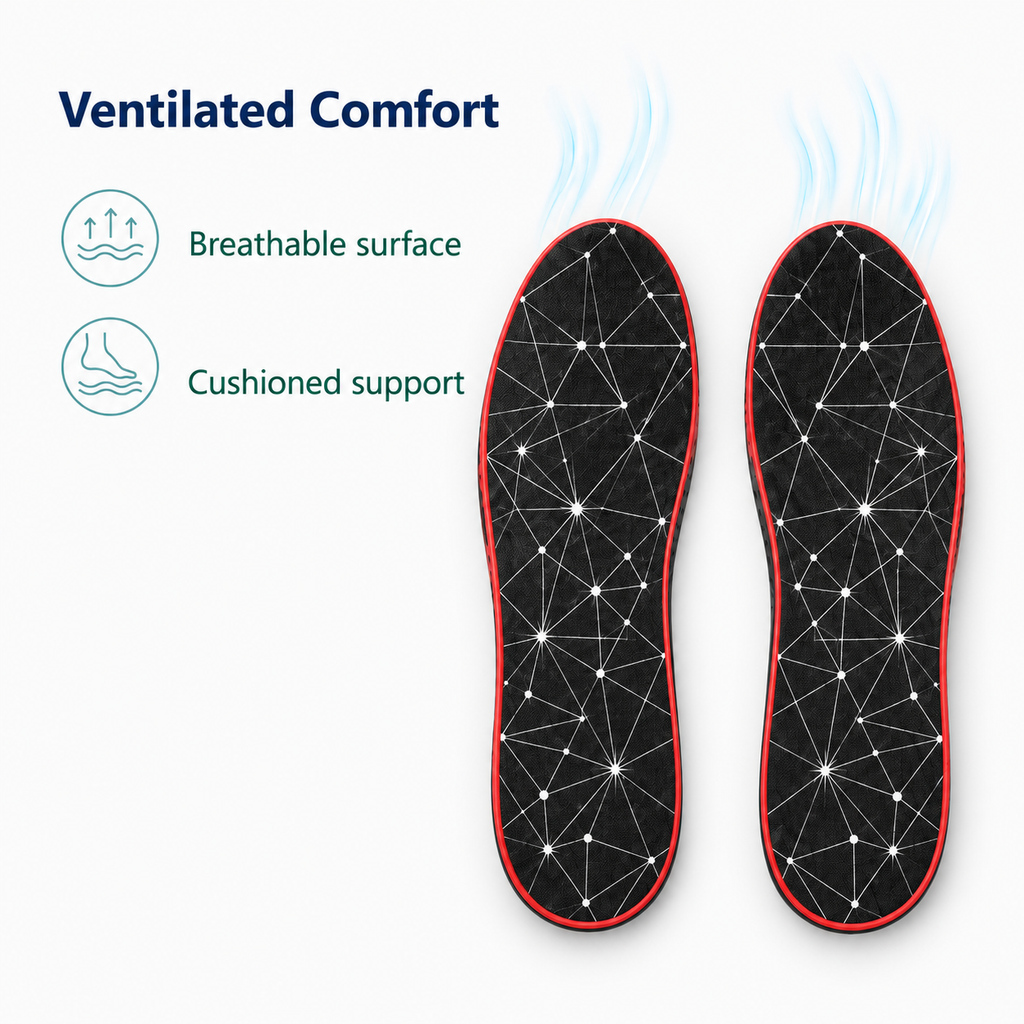 PU Gel Sport Insoles with Breathable Arch Support - ventilated comfort top view