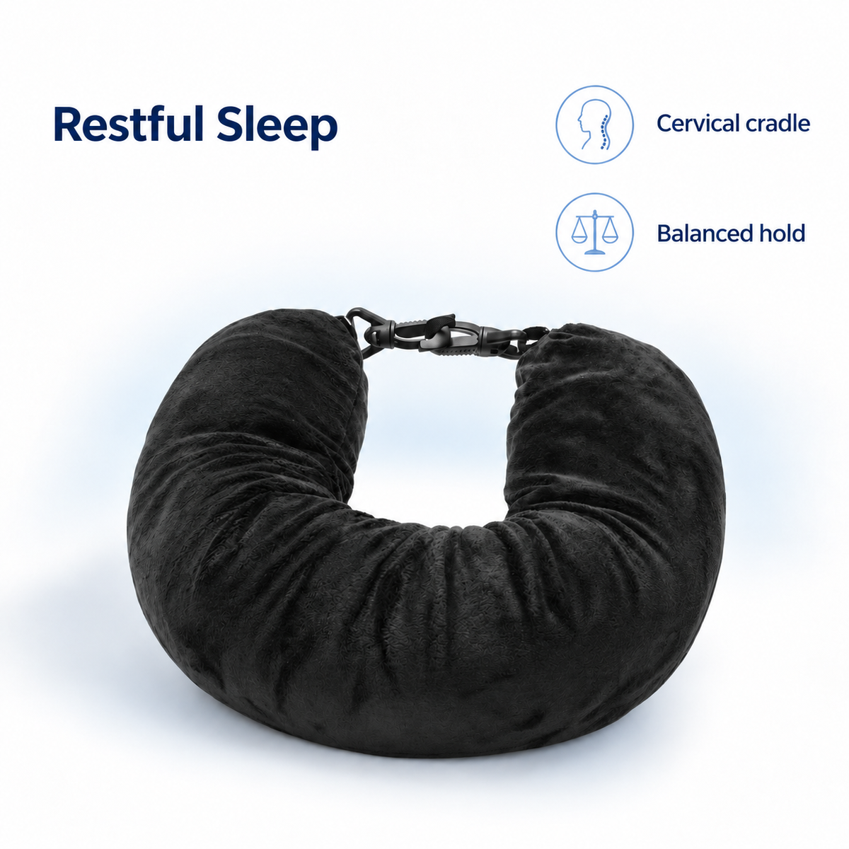 Fillable Travel Neck Pillow for Flights and Car Trips - Restful Sleep cervical cradle balanced hold visual