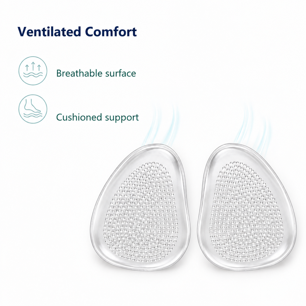 Forefoot gel cushion pads ventilated comfort with breathable textured surface
