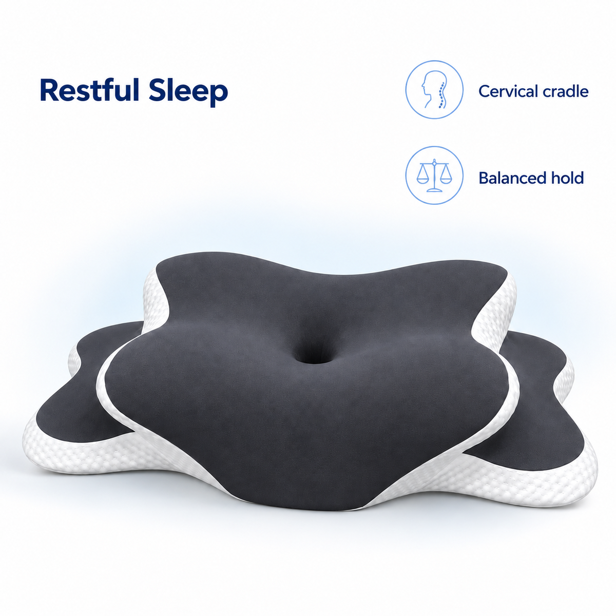 Ergonomic Memory Foam Neck Pillow for Sleep Support - Restful Sleep cervical cradle balanced hold visual