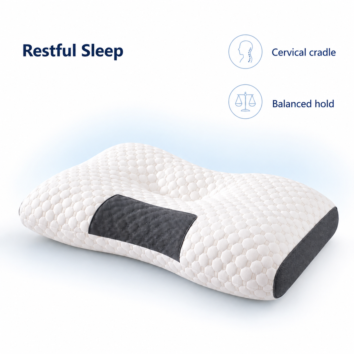 Knitted Cervical Neck Support Pillow for Bed Comfort - Restful Sleep cervical cradle balanced hold visual