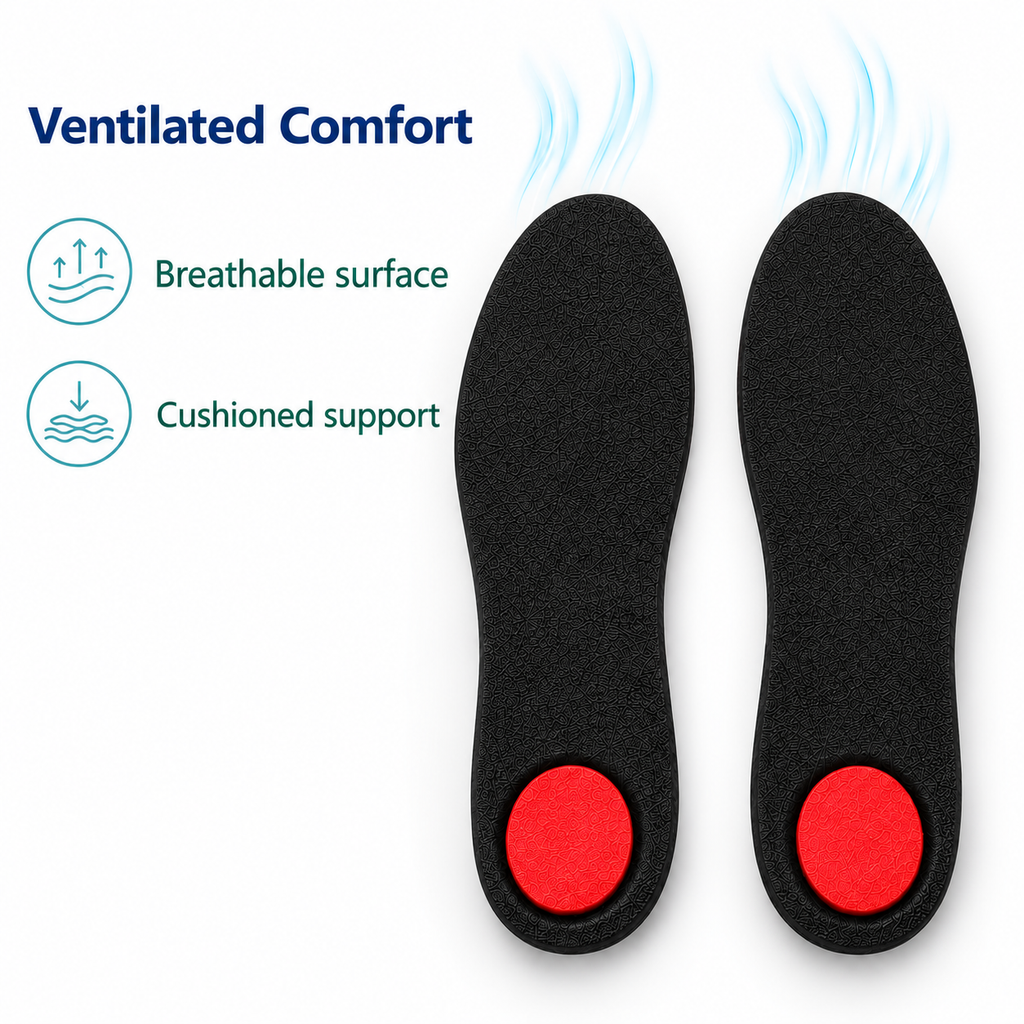 Ventilated Comfort black 3/4 orthotic insoles with breathable surface and cushioned support