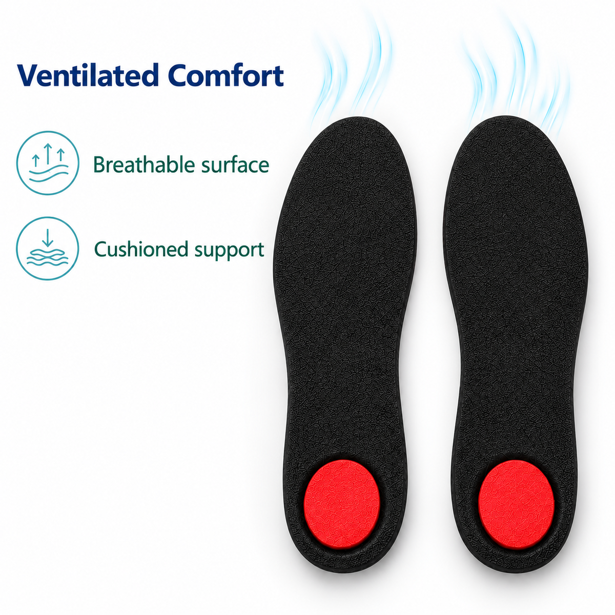 Ventilated Comfort black 3/4 orthotic insoles with breathable surface and cushioned support