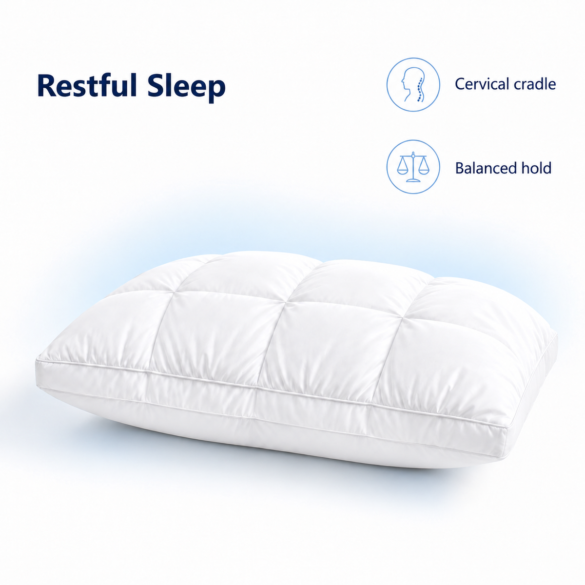 Soft Hotel Style Pillow for Comfortable Sleeping - Restful Sleep cervical cradle balanced hold visual
