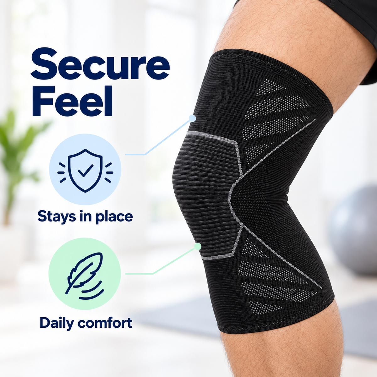 Anti Slip Sports Knee Support - secure feel with breathable knit comfort