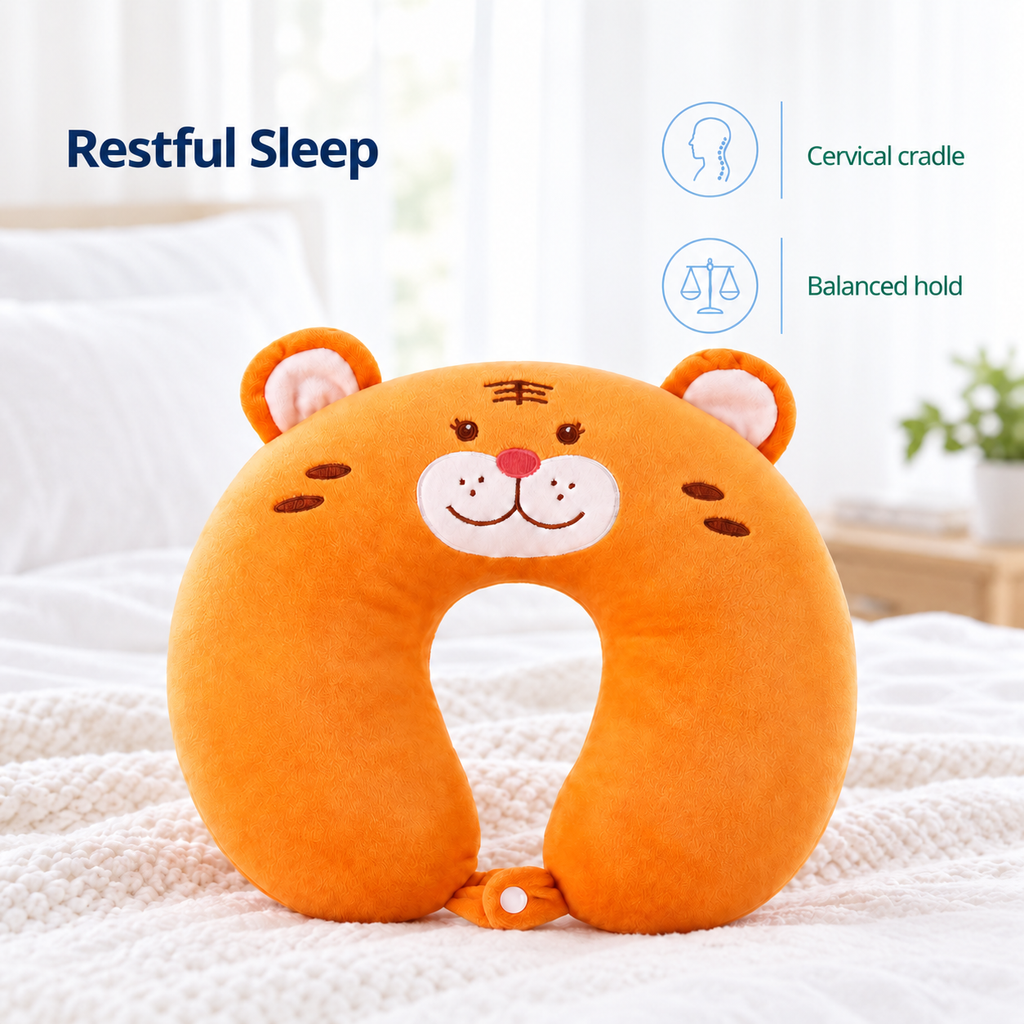 Soft Cartoon Travel Neck Pillow for Adults and Children - Restful Sleep cervical cradle balanced hold visual