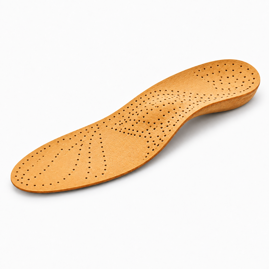Leather Orthotic Insoles for Flat Feet Support - tan leather upper angle