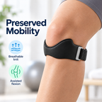 Elastic patella knee band supporting preserved mobility and assisted knee flexion