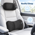 Black car neck and lumbar pillow set for restful sleep, cervical cradle and balanced hold