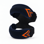 Adjustable patella knee strap alternate product view with dark woven straps and orange chevrons