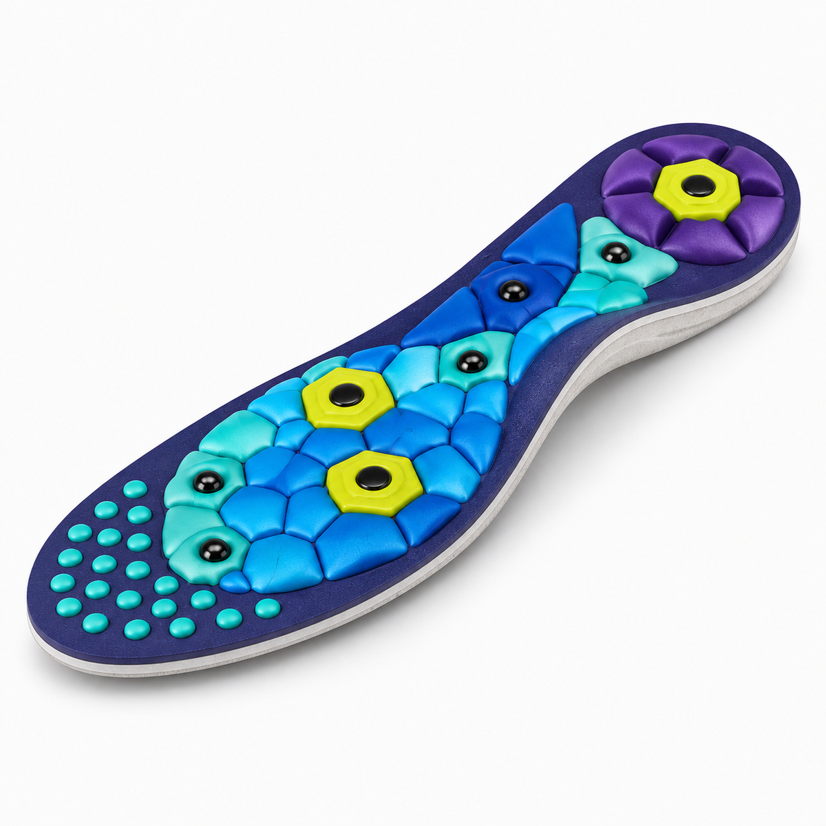Purple Type A magnetic acupressure insole shown from a premium three quarter product angle