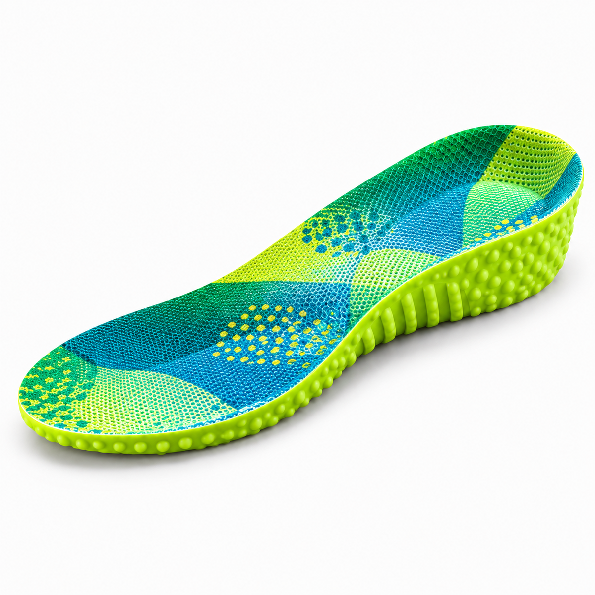 Green EVA sport insole angled product view with textured breathable surface