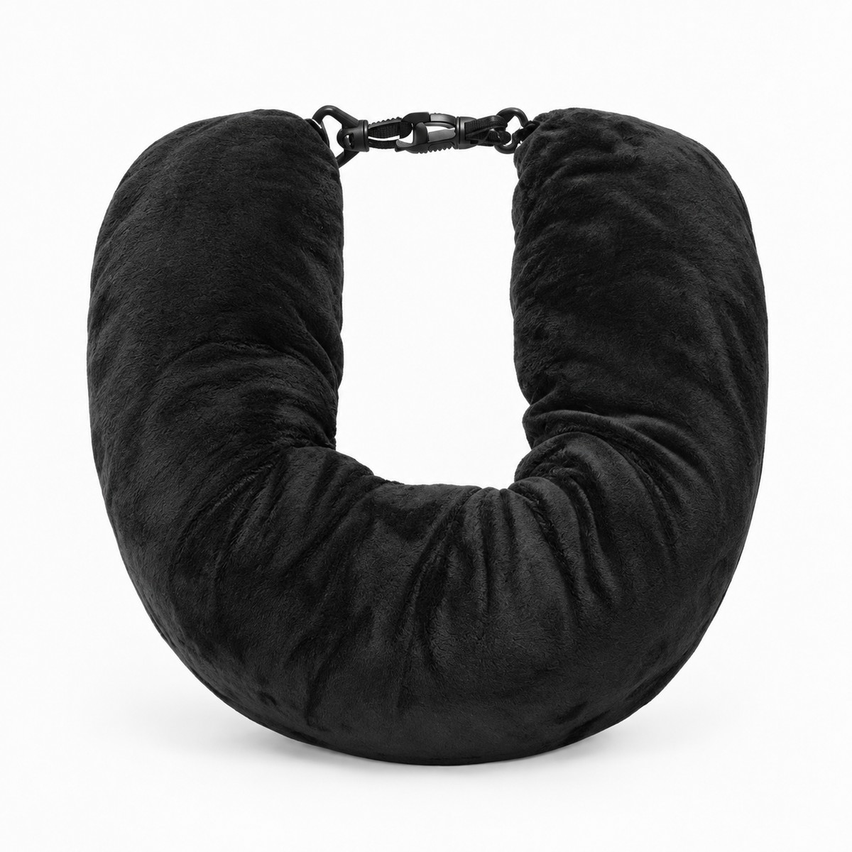 Black fillable travel neck pillow for flights and car trips - soft U shaped support pillow