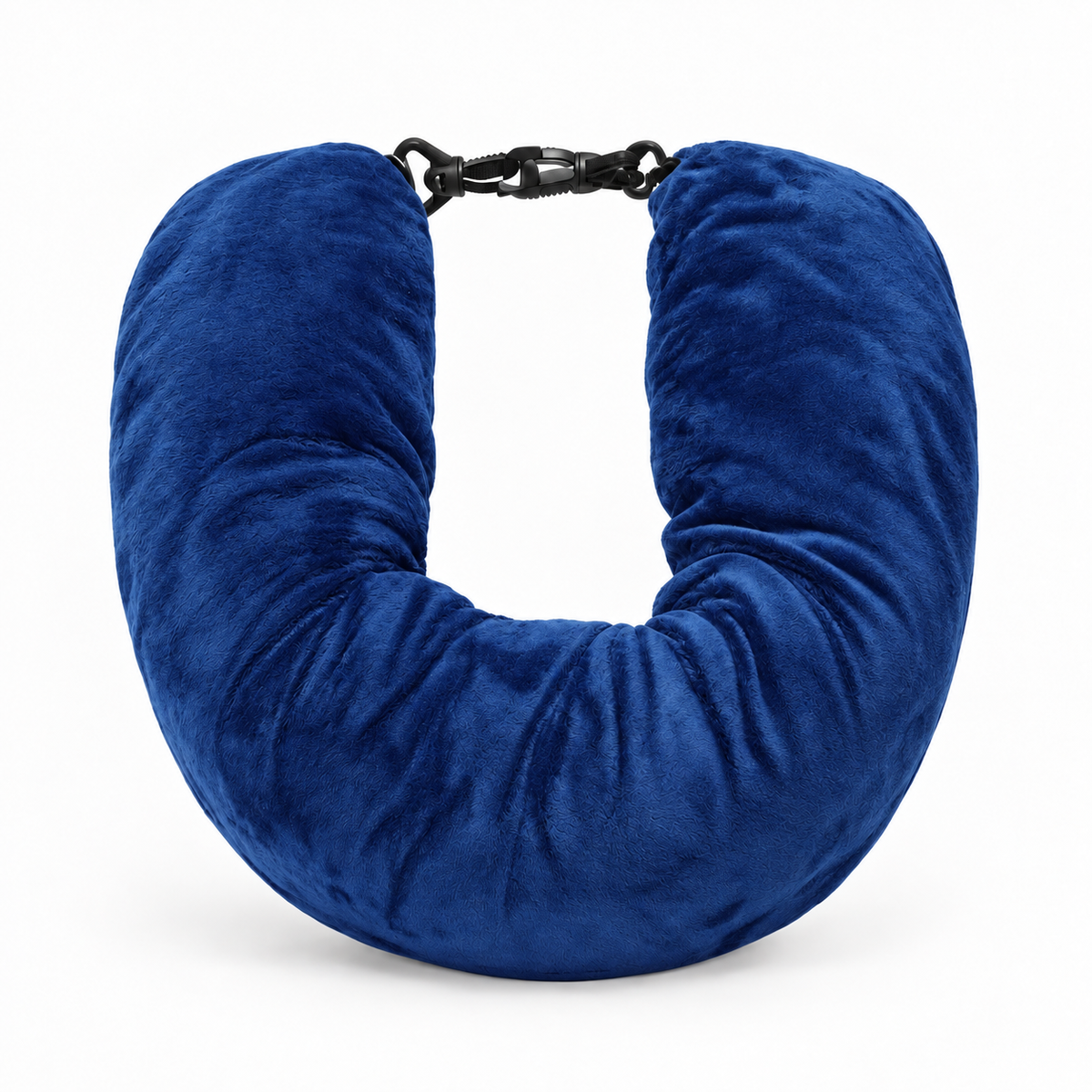 Blue fillable travel neck pillow for flights and car trips - soft U shaped support pillow
