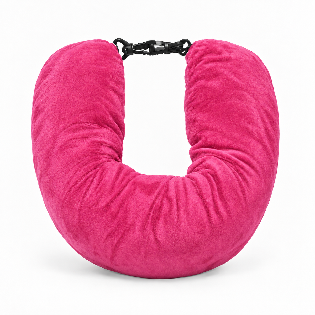 Pink fillable travel neck pillow for flights and car trips - soft U shaped support pillow