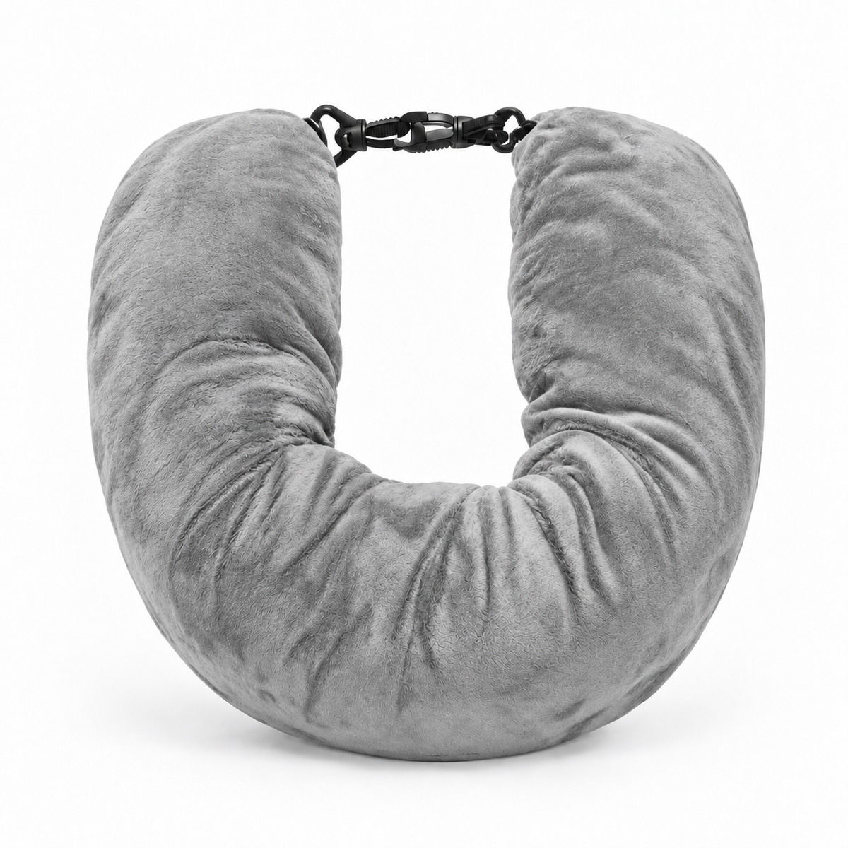 Grey fillable travel neck pillow for flights and car trips - soft U shaped support pillow