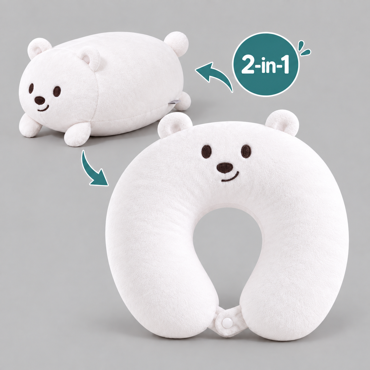 Plush U Shaped Travel Pillow for Head and Neck Support - Bear L 2-in-1 product image