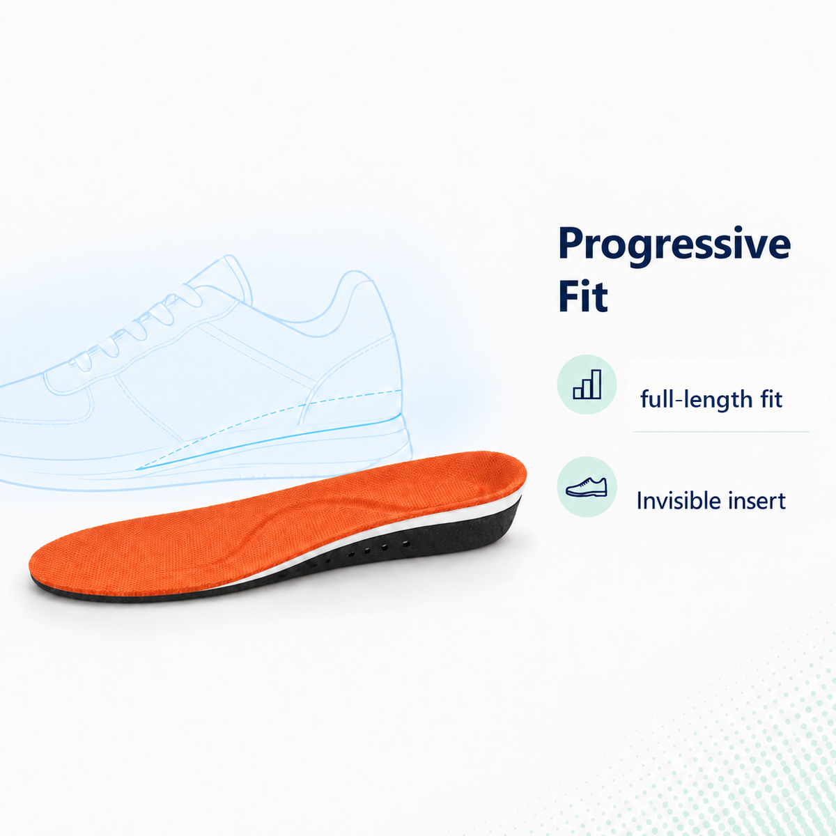Orange cushioned arch support insole with full-length fit and invisible insert design