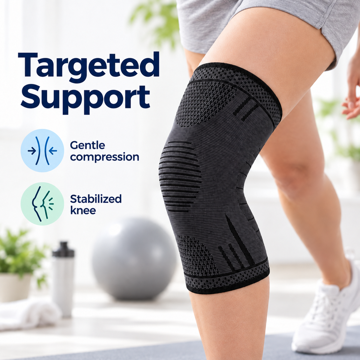 Breathable Knee Support Sleeve - targeted knee support without logo