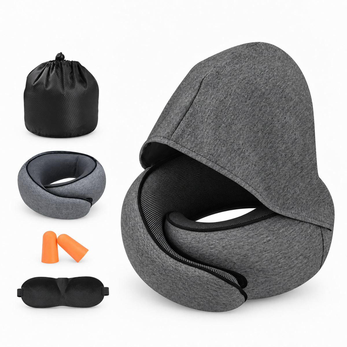 Hooded Memory Foam Travel Pillow for Flights