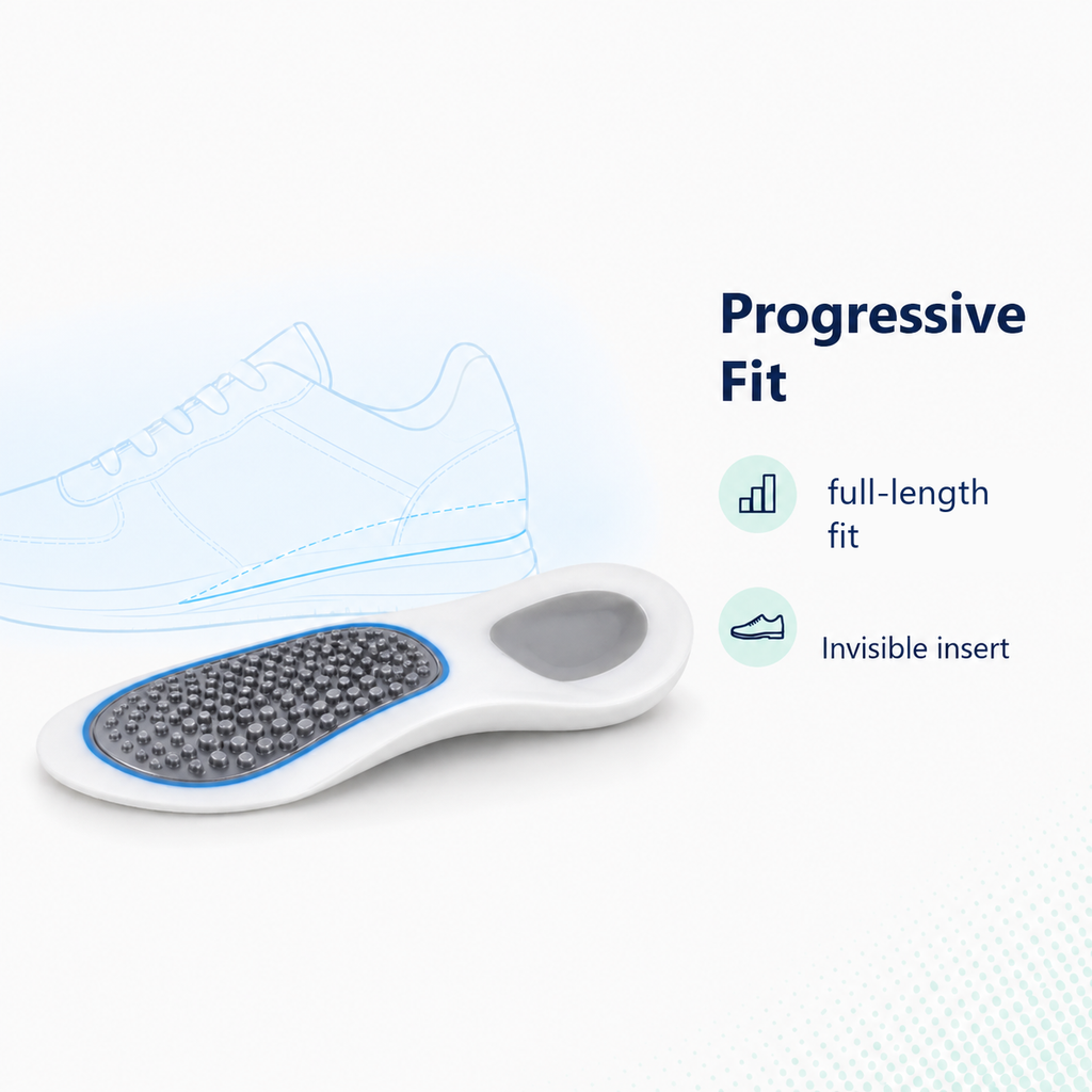 Flat foot arch support insoles progressive fit with full-length fit and invisible insert