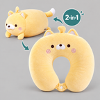 Plush U Shaped Travel Pillow for Head and Neck Support - Yellow Cat L 2-in-1 product image