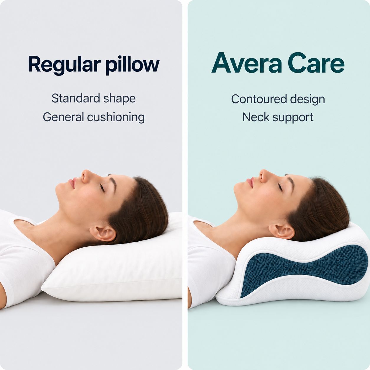 Regular pillow and Avera Care contoured cervical pillow comparison